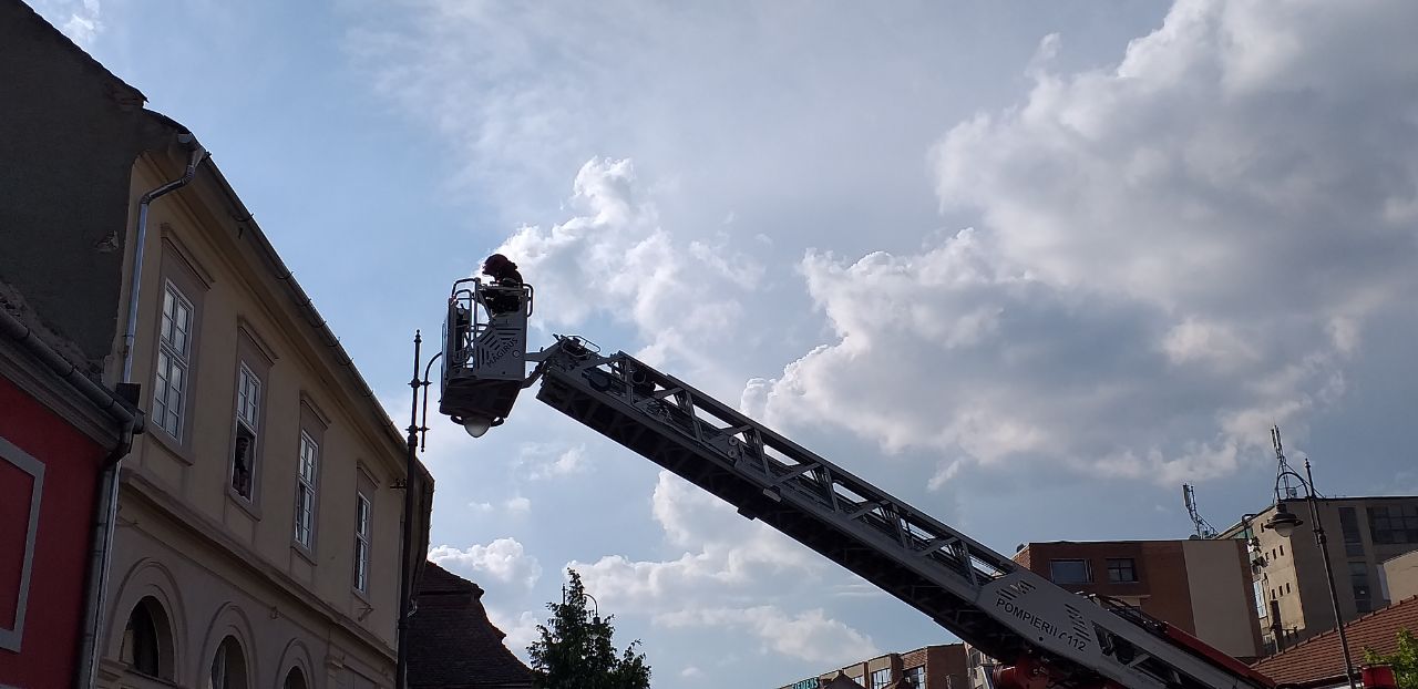 EXCLUSIV: Pui de pisică, salvat de pompieri de pe acoperișul unei case din Sibiu. VIDEO