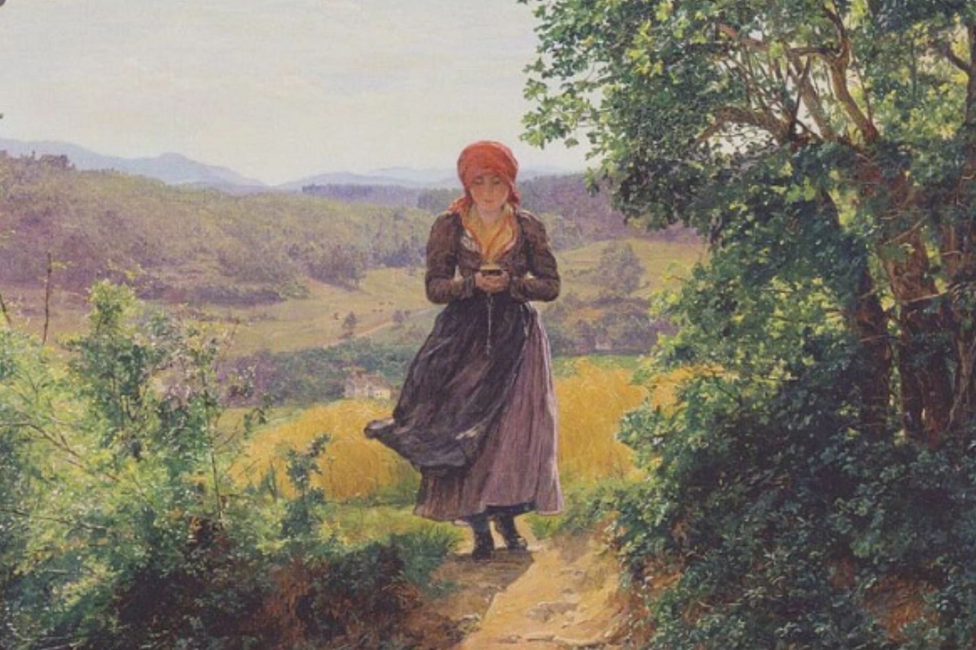 Întrebare pentru pasionații de pictură: De ce s-ar plimba o femeie de secol XIX cu un smartphone în mână? FOTO/VIDEO